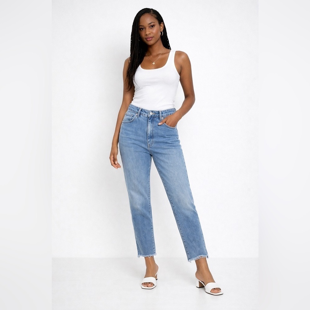 Rollas Blue Cropped High Rise Straight Jeans Raw Hem Vintage Denim Size 26
